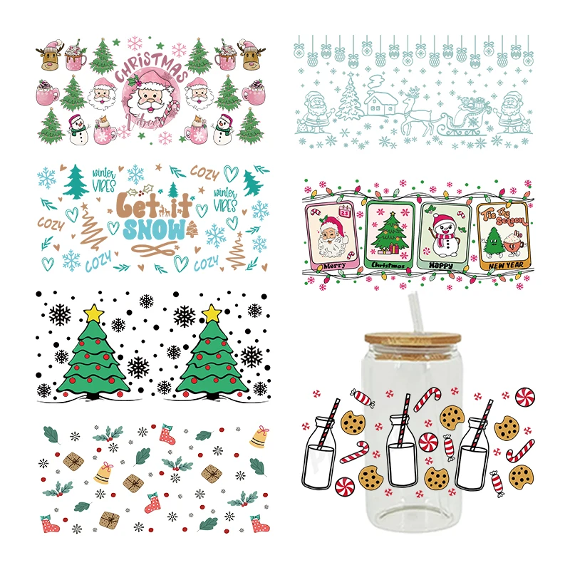 UV DTF Transfers Stickers 16oz Cup Wraps New Year Merry Christmas Printed for DIY Glass Ceramic Metal Leather Etc. D6352 dtf transfer sticker