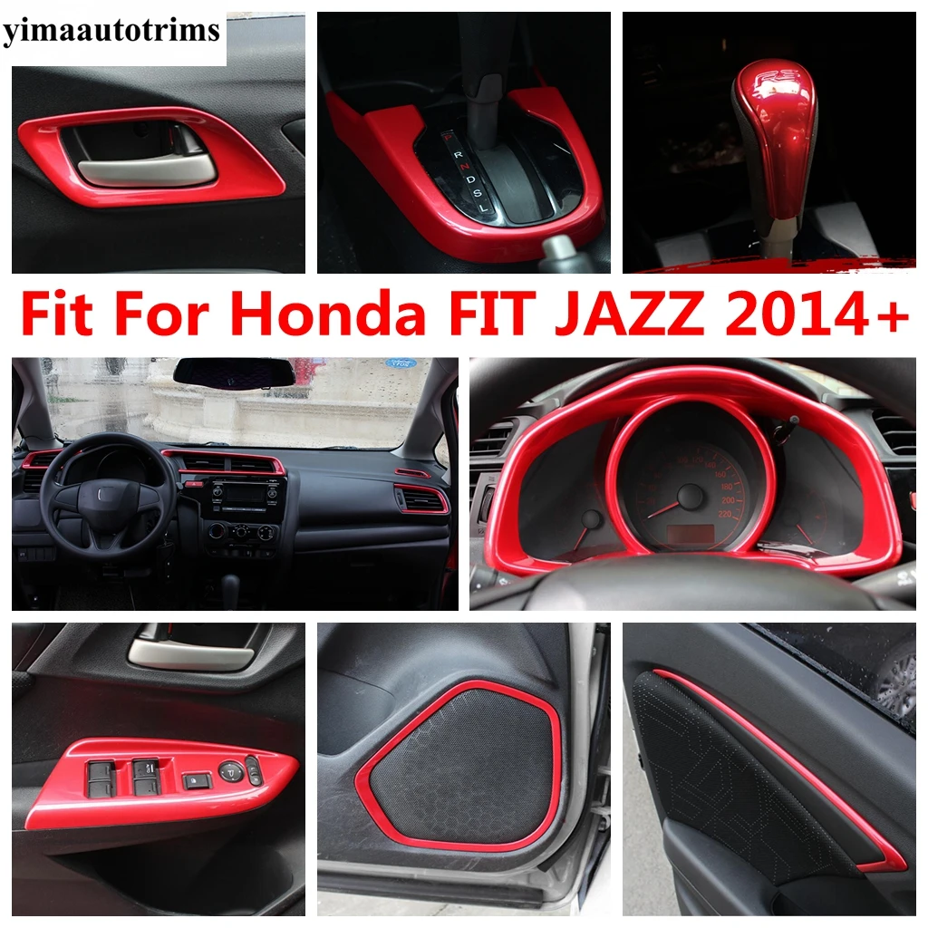 

ABS Red Accessories For Honda FIT JAZZ 2014 - 2020 Door Speaker Gear Panel Dashboard Frame Armrest Handle Bowl Strip Cover Trim