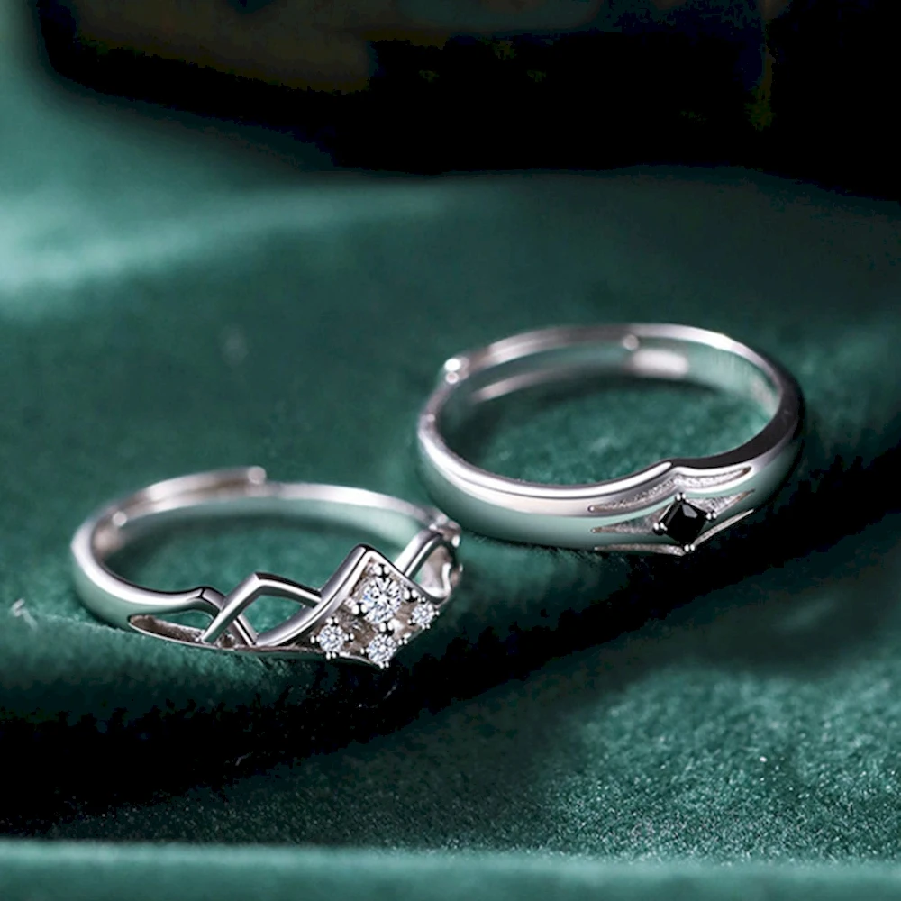 1 Pair Adjustable Couple Ring Black Eye Copper Plated Platinum Overlap Opening Men Women Finger Jewelry Wholesale Free Shipping