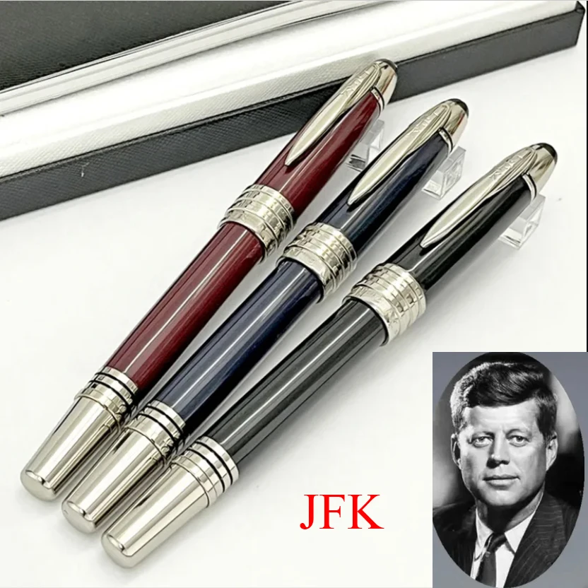 TS 존 F. 케네디 MB 분수 롤러볼 볼펜, JFK 일련 번호가 있는 고급 다크 블루 금속 사무실 학교 클래식