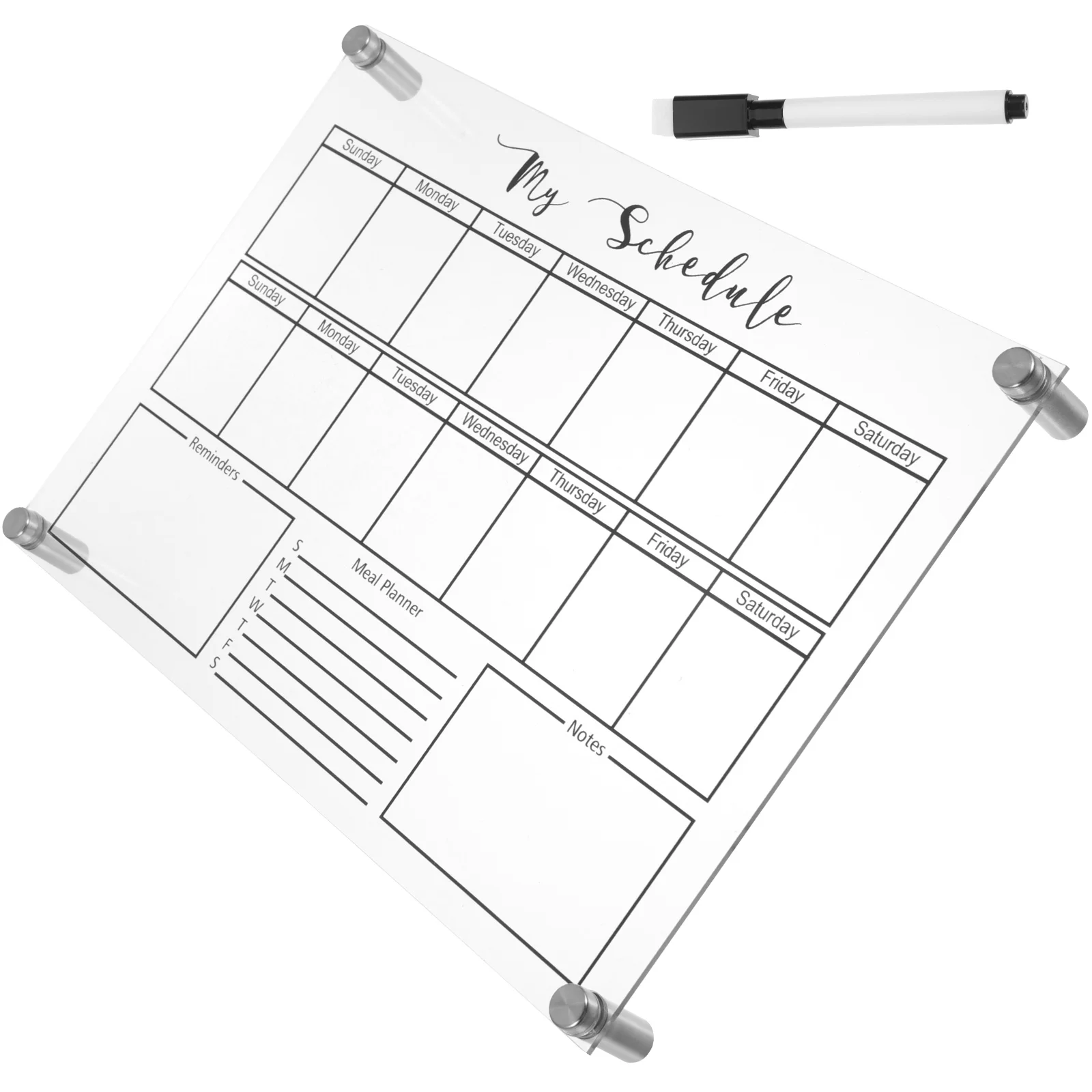 Pizarra Calendario Semanal Transparente - 30x20 Cm, Borrable, Con Soporte Para Escritorio, Diseño De Gatos