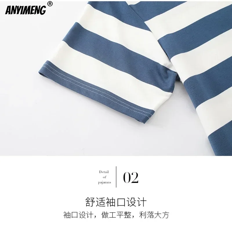 Man Pajamas Set Summer Cotton Big Size 4XL Mens Shorts Minimalist Nightwear Soft Leisure Loungewear for Boy Man Striped Pajamas Set man pajamas set