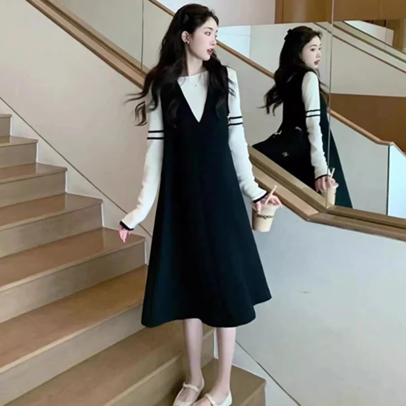 Autumn & Winter Pregnant Women's Knitted Dresses Solid Color Long Sleeve Turn-down Collar Button Fly Maternity Straight Dress 3 S544bbb037b184fe19d030e59ce81c30eh