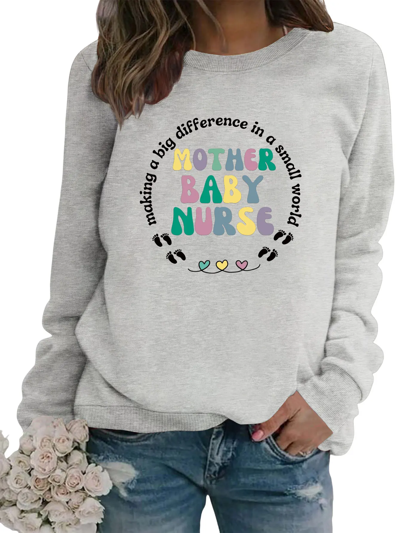 

American Retro Sweatshirt Colored Letter Print 2023 Autumn New Round Neck Loose T-Shirt Long Sleeve Casual Top Women's Clothing