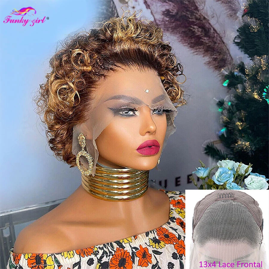 Perruque brésilienne courte bouclée pour femme, perruques avant en