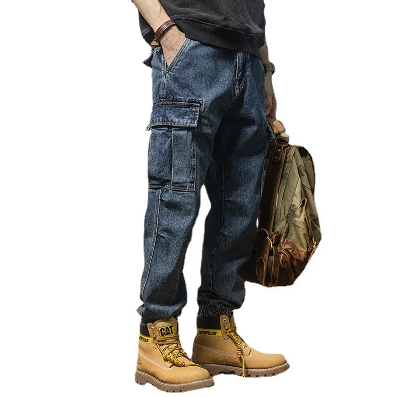 New Casual Pants Tooling Pants Spring and Autumn Jeans Men's Loose Leggings Ripped Jeans Baggy