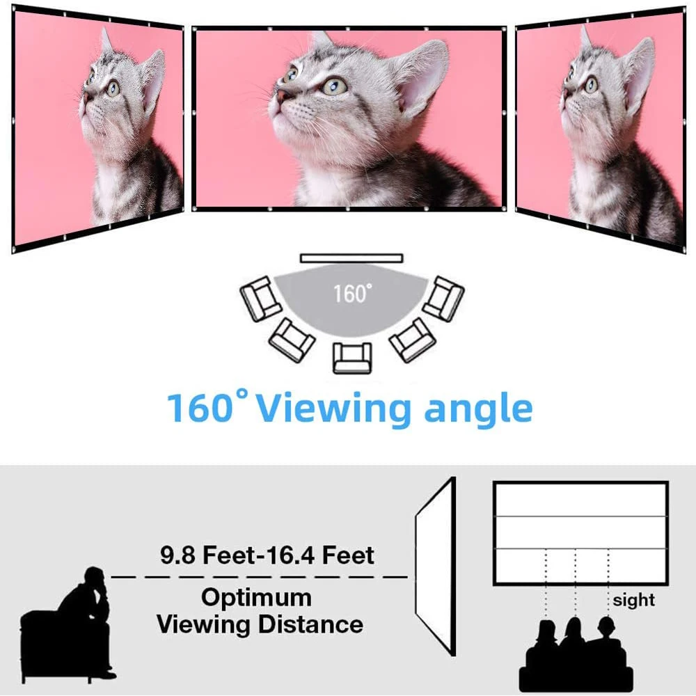 Veidadz Projector Screen 250 inch Portable Foldable Soft High Density White Wrinkle-Free Indoor Outdoor Projector Movies Scree