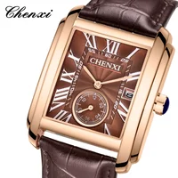 CHENXI 8216 Casual Quartz Watches for Men Classic Square Dial Waterproof Leather Strap Simple Calendar Business Men's Wristwatch 1