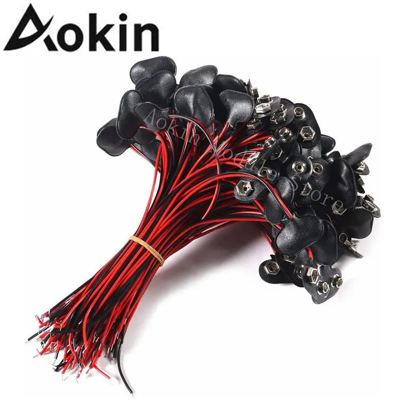 20pcs/lot T Type 9V Battery Clip Connector T-Type 9 Volt Battery Buckle Connector Long Cable Hard Shell Black Red Connector