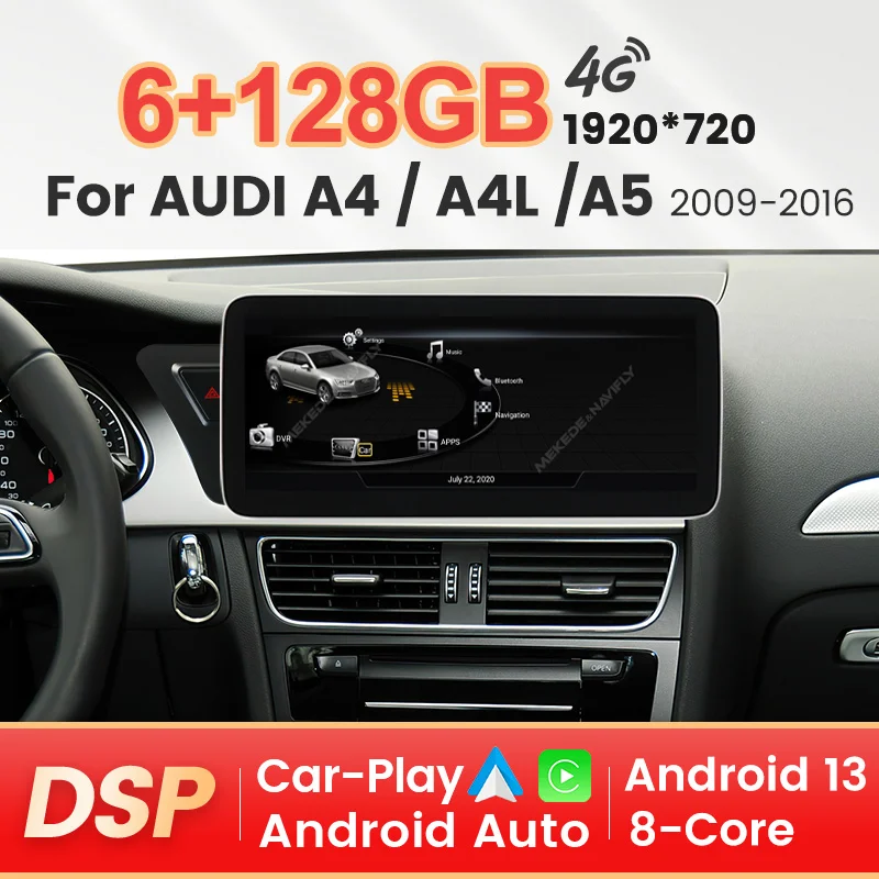 

8-Core 128GB Car Radio For Audi A4 A4L A5 B8 AI Voice Multimedia Video Player GPS Navigation Radio Wireless Carplay Android Auto