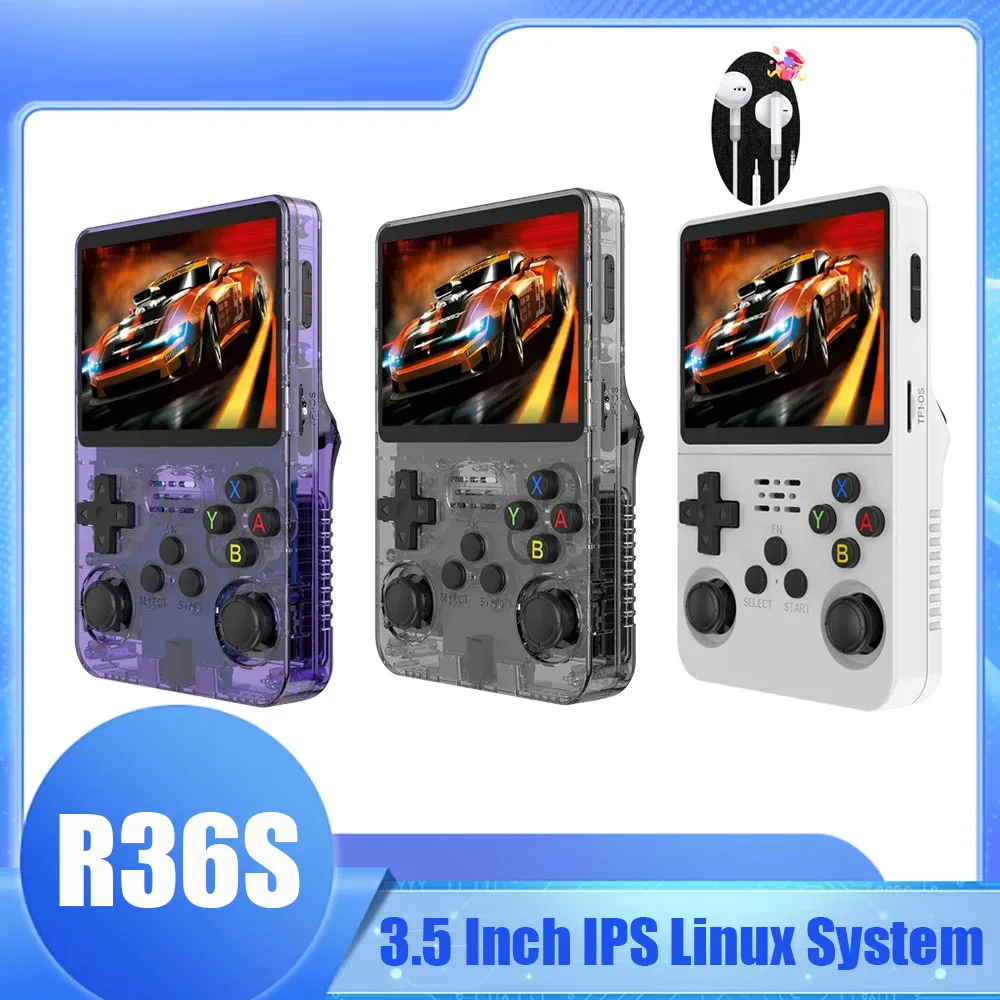 R36S 레트로 휴대용 게임 콘솔, 3.5 인치 IPS 스크린, 리눅스 시스템, 휴대용 미니 비디오 플레이어, 클래식 게임 에뮬레이터, 128G