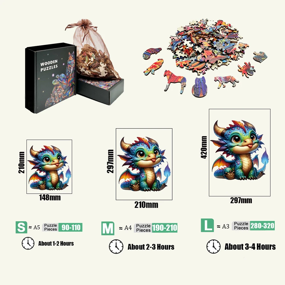100-300 Pcs Animal Wooden Puzzle Circular Wood Jigsaws Intelligent Decompressed Puzzles for Adults Kids Holiday Gift Decoration