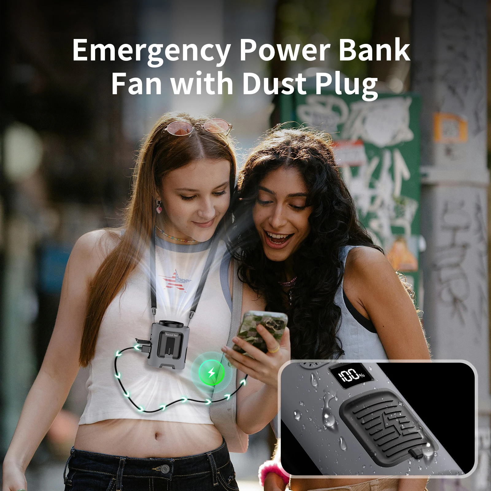 Mini Waist Fan 5000mAh Portable Hanging Neck Fan 13000RPM 4 Speeds Strong Wind with Power Bank LED Lighting for Outdoor Working