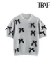 TRAF Women's Fashion Bow Appliques Knit Sweater O-Neck Short Sleeve Pullover Chic Female Tops 5