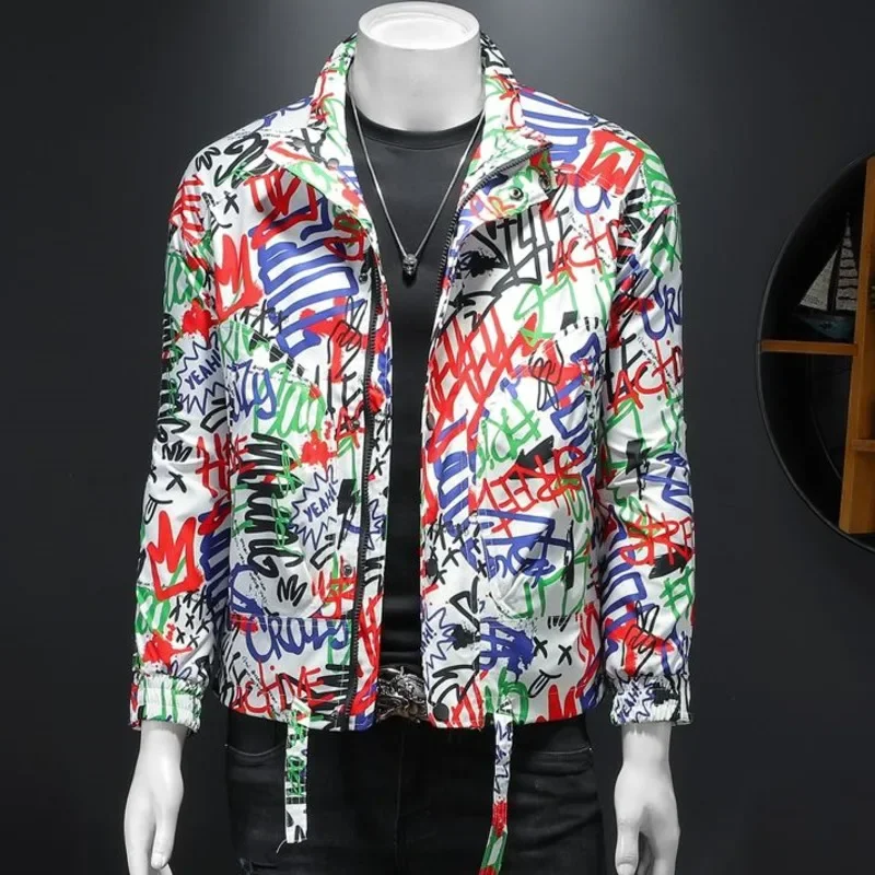 

Colorful Graffiti Alphabet Print Mens Jackets Baseball Jacket Coat Japanese Streetwear Spring Autumn Jacket Mens