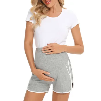 Maternity Sweat Shorts 2025 High Waist Shorts Lounge Casual Curved Slit Shorts with Pockets