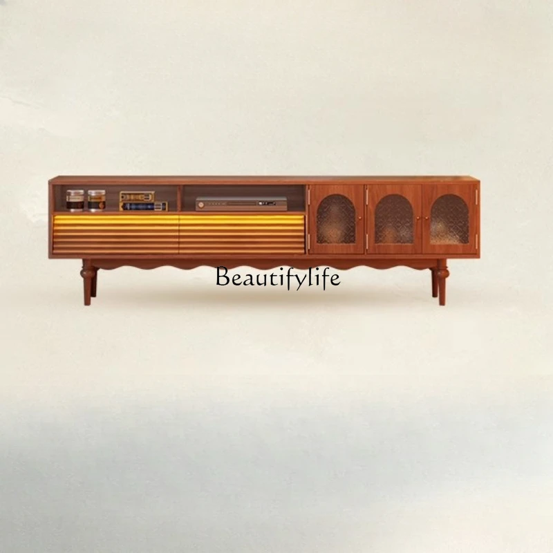 Solid Wood TV Cabinet Combination French Retro Living Room Boxwood Home Locker