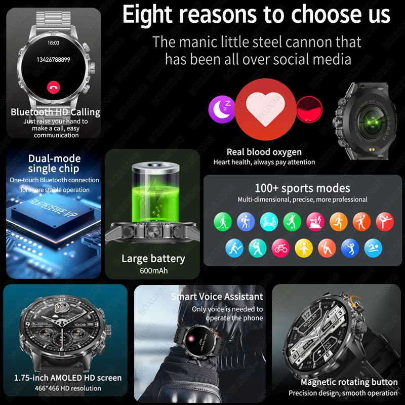 Rugged Military Smart Watch Men Heart Rate Outdoor Watch Waterproof 1.75" Al Voice HD Bluetooth Call Smart Watch For Android lOS 2