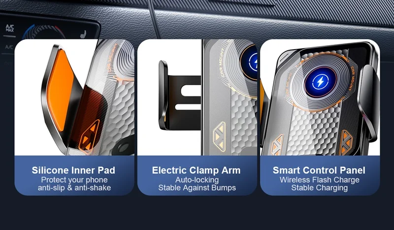 15W Universal Car Phone Wireless Charger Holder Touch 90° Rotation Mount for Samsung S25 S24 Iphone 17 16 15 14 13 12 11 Pro Max