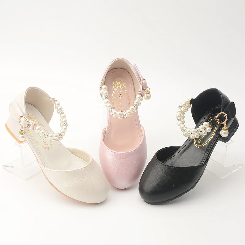 Children Girls Leather White Princess High Heel Kid Dress Student Show Dance Sandal Shoes Toddler Shoes Girl Mary Jane - 6