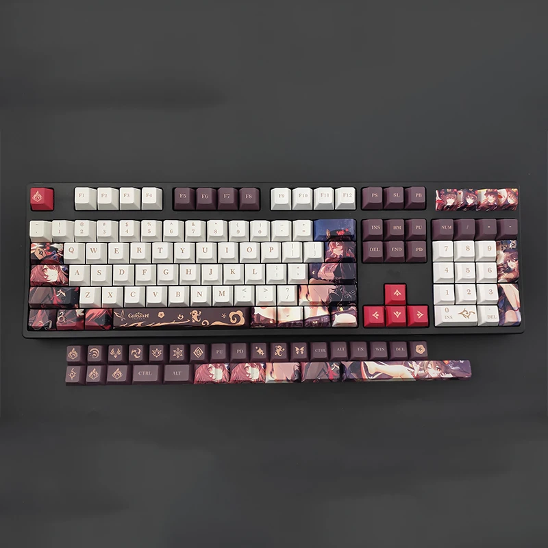 Genshin Impact Anime Keycaps Hutao Character Decoração Teclado Mecânico Cool Man Otaku Beleza Novo 136 Pcs - Imagem 2
