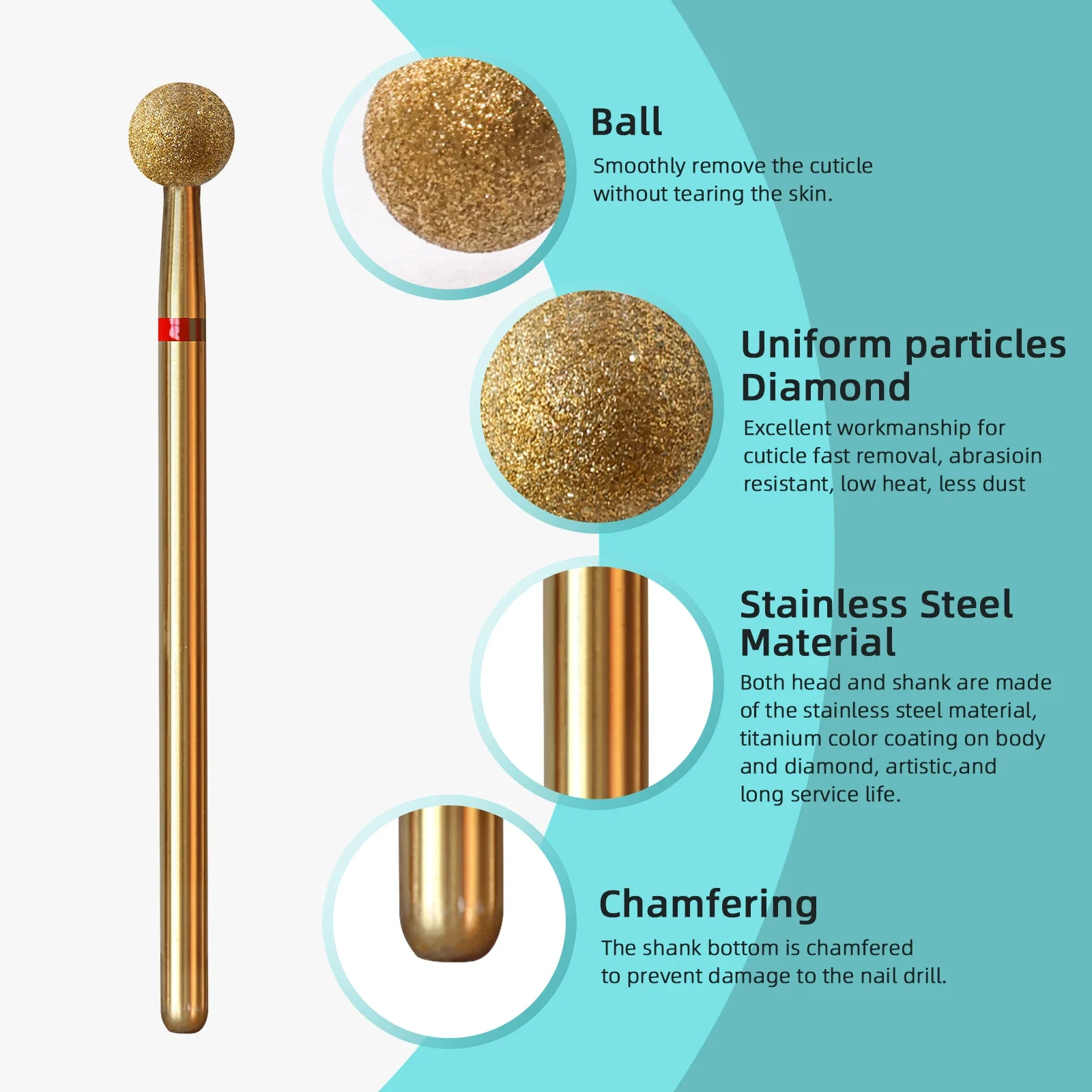 HYTOOS 5mm nail drill bit Ball Cuticle Clean Nail Drill Bit Titanium Russian Diamond Nail Bits Cleaner Accessories Tool for Dead Skin