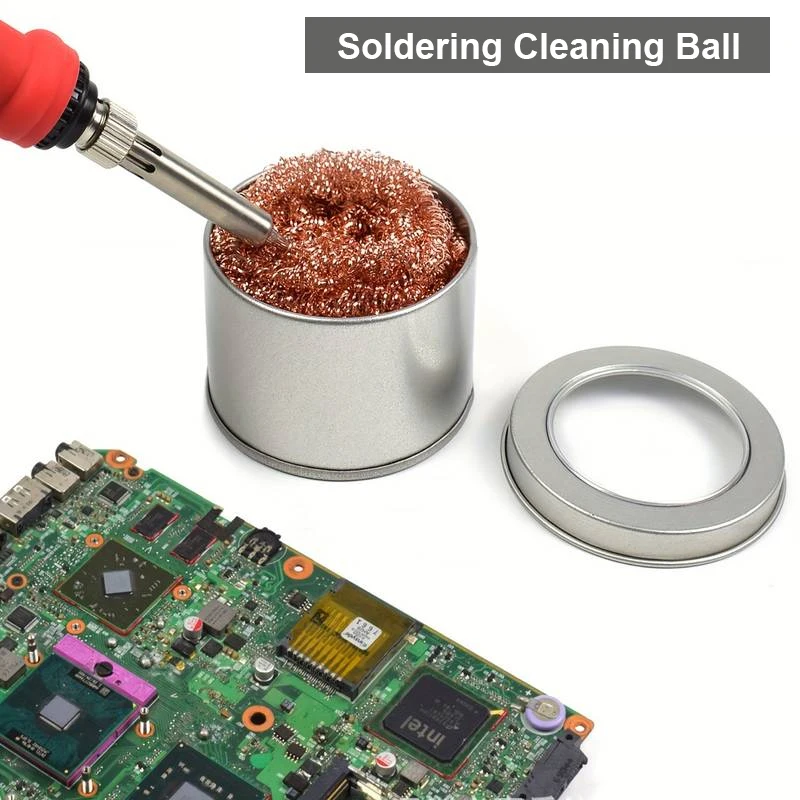 Soldering Iron Tip Cleaner Desoldering Cleaning Ball Iron Mesh Filter Cleaning Copper Wire Cleaner Metal Dross Box Clean Ball soldering iron cleaner soldering iron tip cleaner