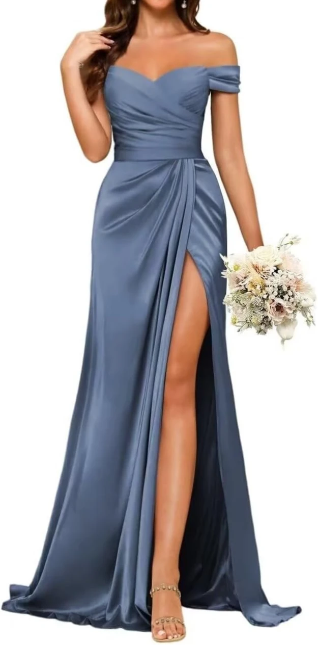 فساتين وصيفة الشرف طويلة من الساتان لحفلات الزفاف...