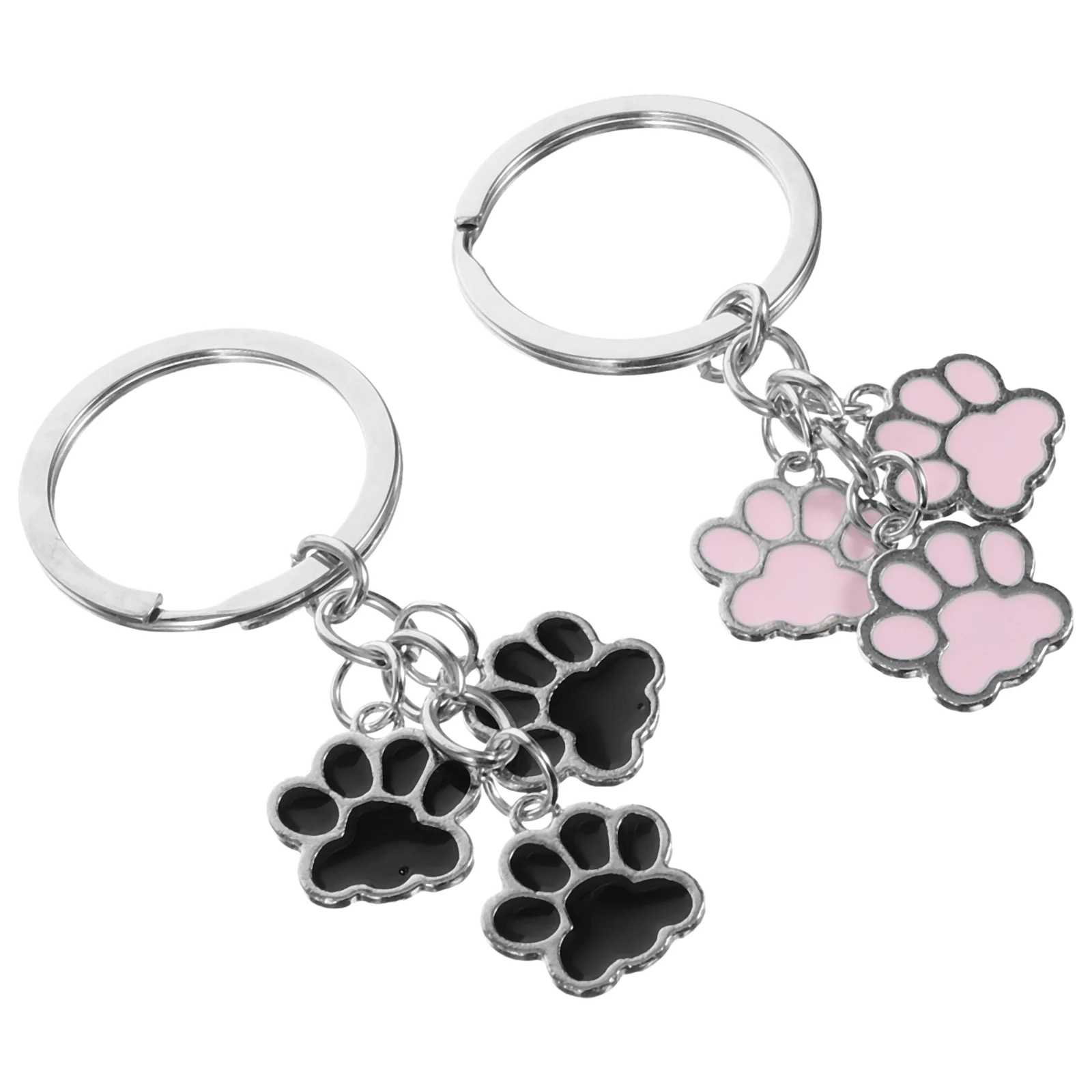 

2 Pcs Footprint Keychain during Kids Purse Cat Paw Chains Party Favors Metal Rings Women Child