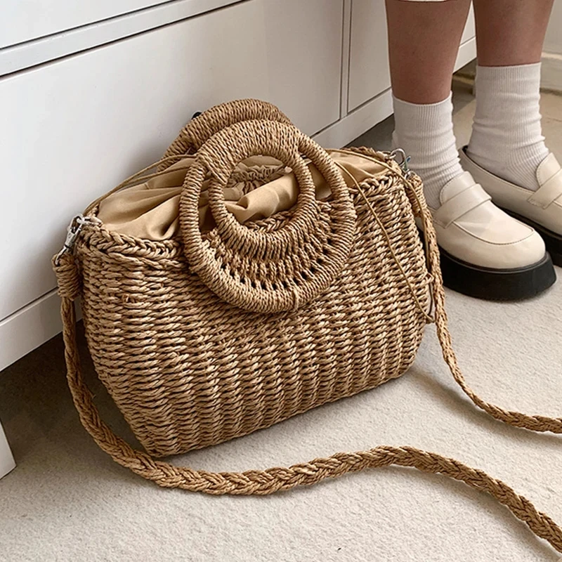 Female Rattan Purse and Handbags bolsa Straw Shoulder Bags For