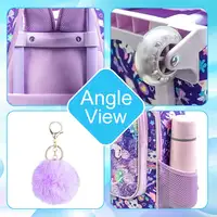 3PCS Rolling Backpack for Girls Kids Roller Wheels Bookbag with Lunch Bag Purple Cat Pattern Design Glow-in-the-Dark Function 2