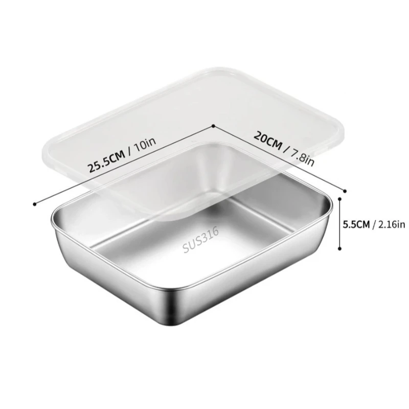 Stainless Steel Food Storage Plates with Lids for Kitchen