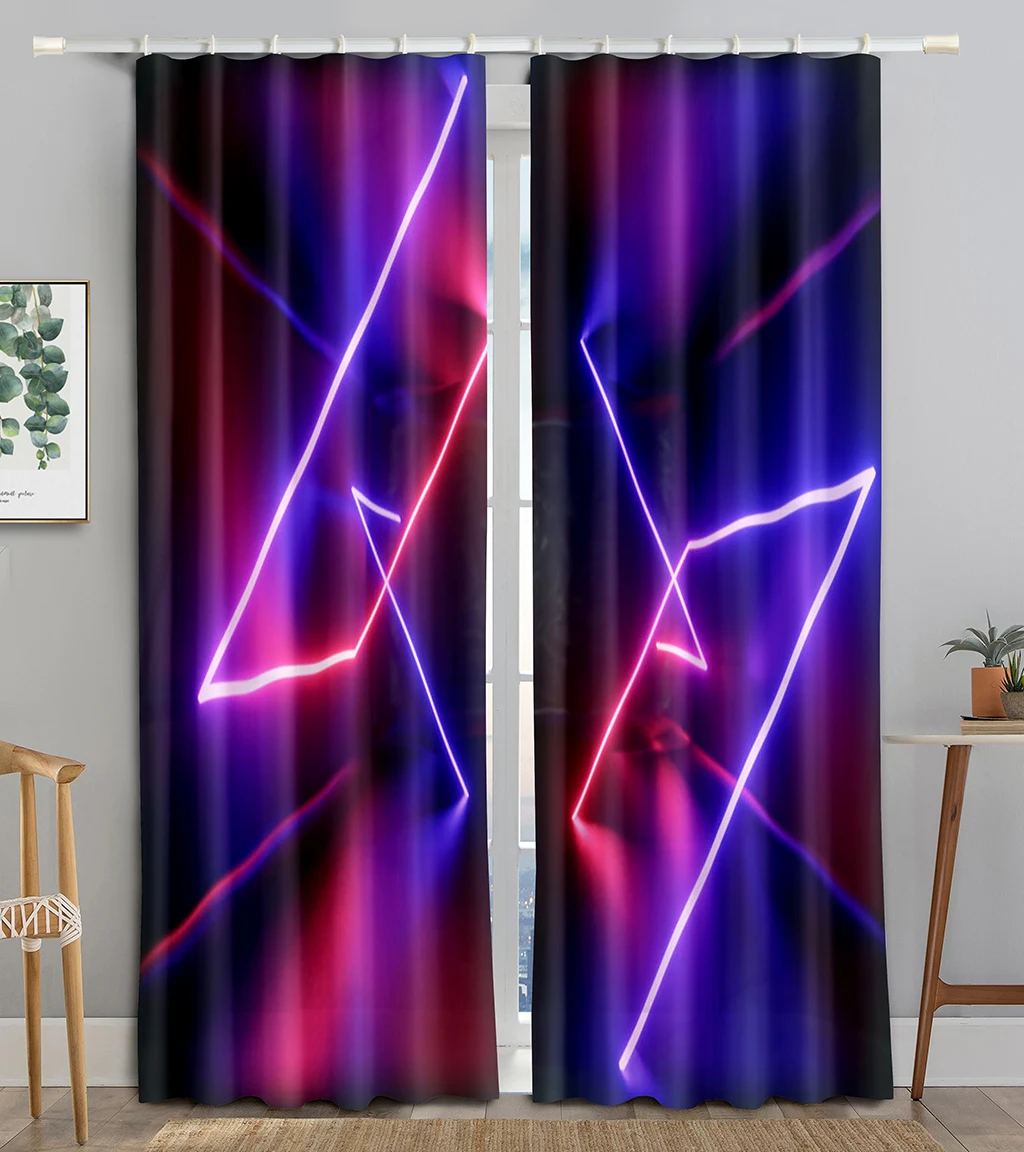 

New Cheap Nightclub Bar Fluorescent 3D Printed Thin Curtains for Bedroom Hotel Window 2 Panels 65% Shading