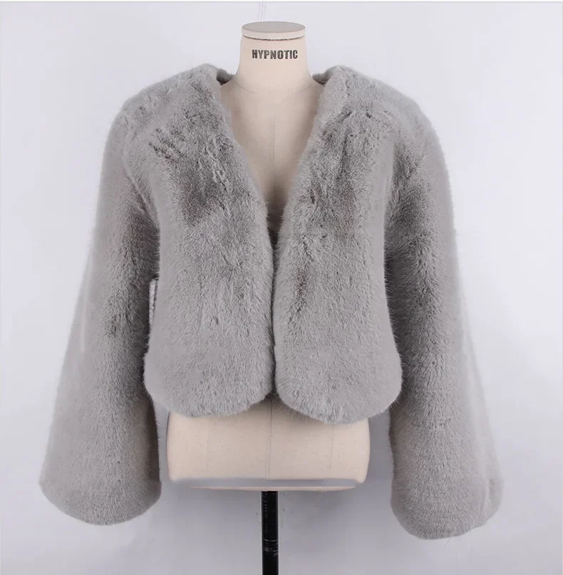 FANIECES 7 Colors Solid Faux Rabbit Fur Coat Women V Neck Warm Plush Fur Jacket Winter Korean Casual Overcoat manteau femme hive