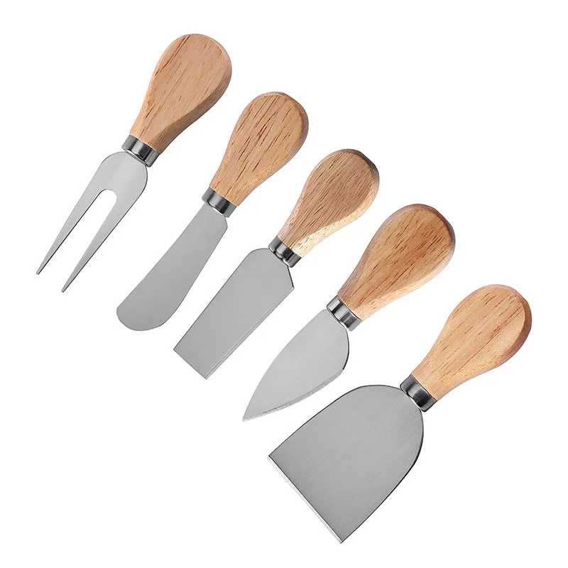 Cheese Knife Block Stainless Steel Cheese Knife Fork 5-pieces Set for Homemade Picnic & Camping Charcuterie Board Accessories