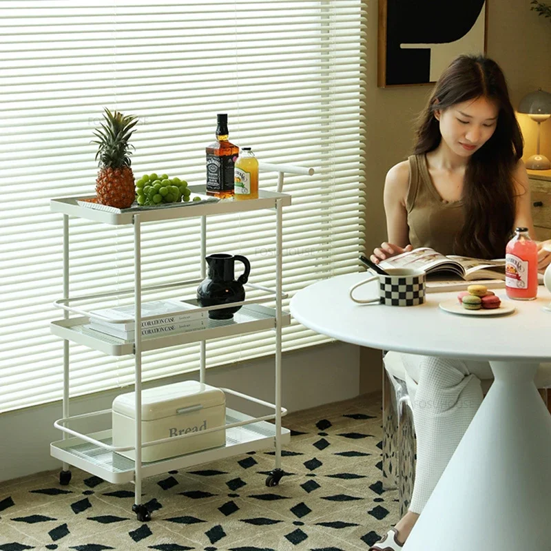 Nordic Iron Hotel Trolley Home Mobile Trolley Living Room Shelf Restaurant Wine Delivery Cart Commercial Bar Cart with Wheels E