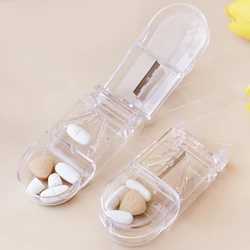 Portable 2 - in - 1 Pill Cutter and Crusher with Hidden Storage Box (Transparent)