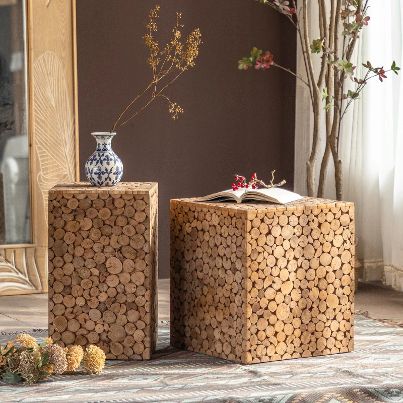 Retro Small Bedroom Bedside Table Lounge Living Room Log Coffee American Apartment Sofa Side Mesa Para Balcon Home Furniture