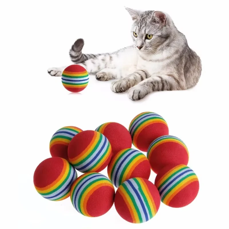 10Pcs Colorful Cat Toy Ball Interactive Cat Toys Play Chewing Rattle Scratch Natural Foam Ball Training Pet Supplies 4.2CM