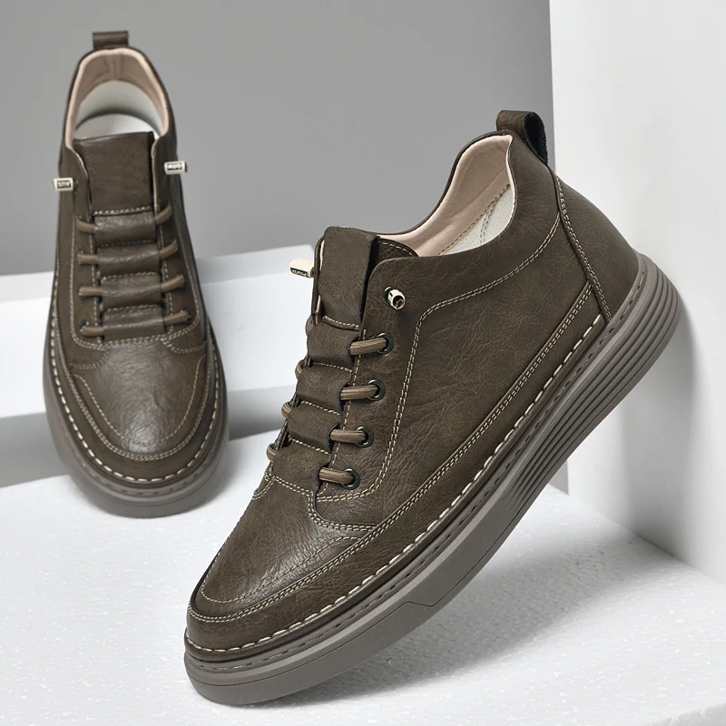 New Men 6cm Elevator Shoes Casual Men Lift Sneakers Genuine Cow Leather Leisure Designer Shoes Height Increase Taller Shoes