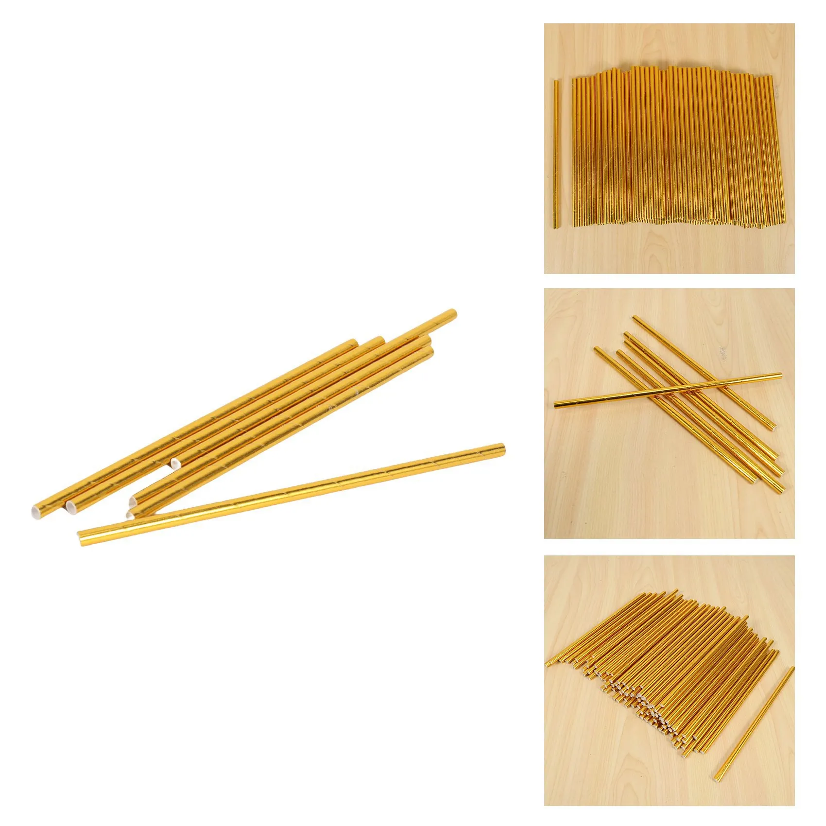 Gold Foil Paper Straws, Biodegradable Disposable Party Drinking Straws, Pack Of 100 Holiday Celebrations