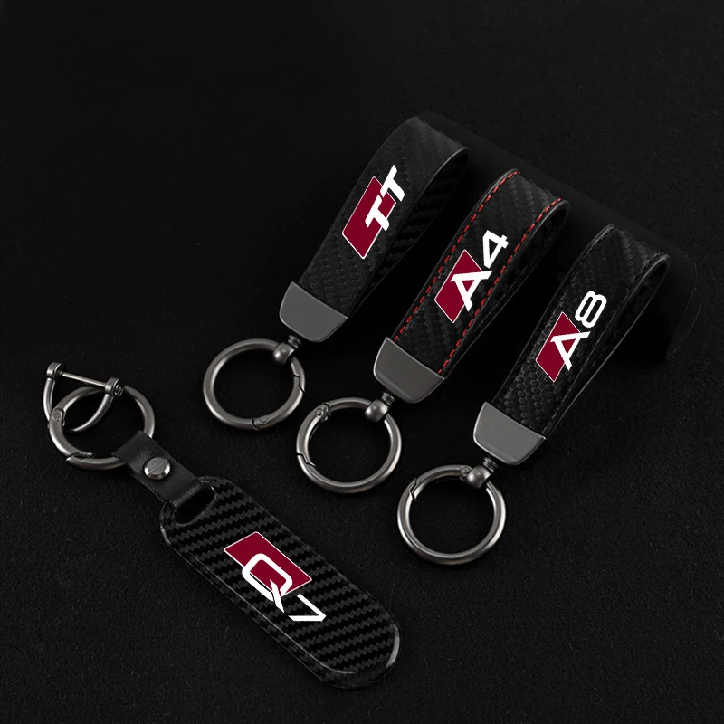 Autó keychain Lópatkó Övcsat ékszer számára audi A3 V–2 A5 A6 A7 A8 Q3 Q5 Q7 Q8 Szénrúd Izomrost bőrből keychain kocsi kiegészítők