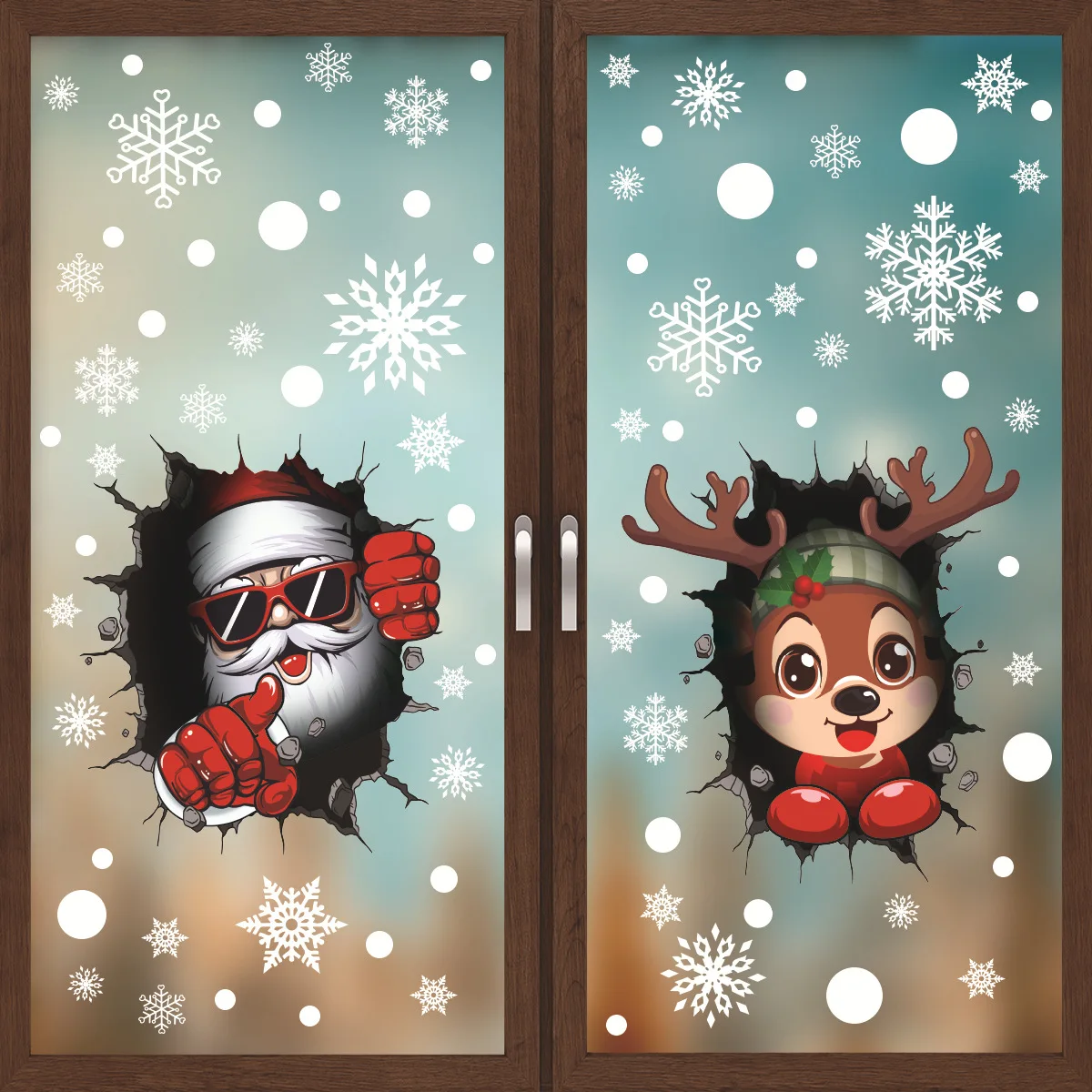 Christmas Stickers Window Mirror Santa Claus Snowman Snowflake