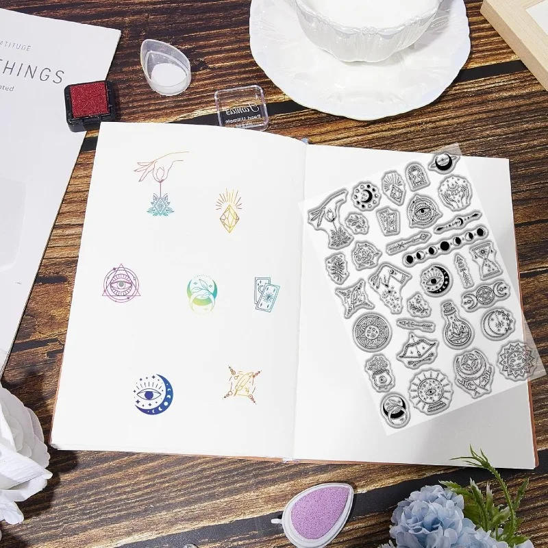 Divination Clear Stamp 1Sheet Moon Phase Rubber Stamps Gothic PVC Reusable Magic Witch's Hand Tarot Card Transparent Silicone clear stamps,clear rubber stamps