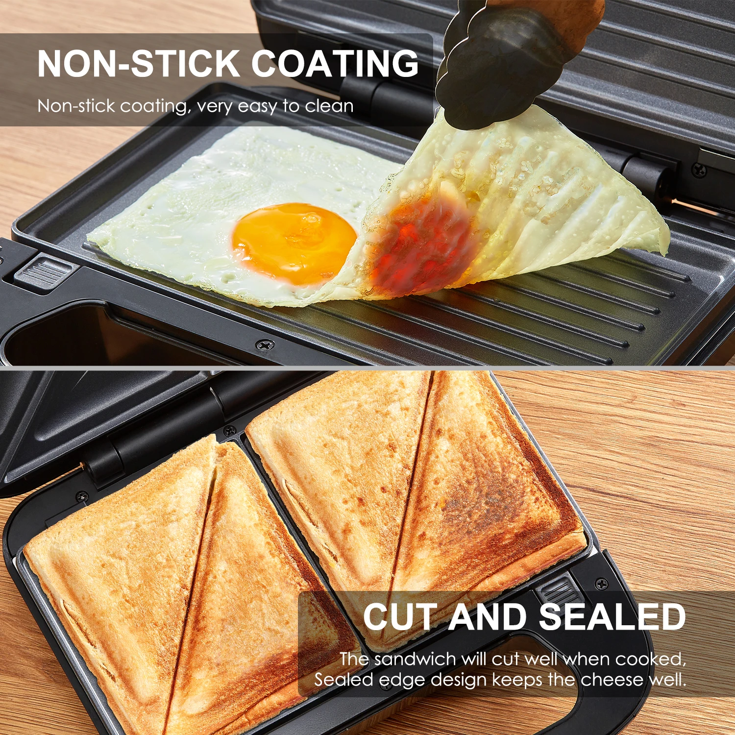 3-in-1 Waffle, Grill & Sandwich Maker, Panini Press Grill and Waffle Iron Set with Removable Non-Stick Plates 4