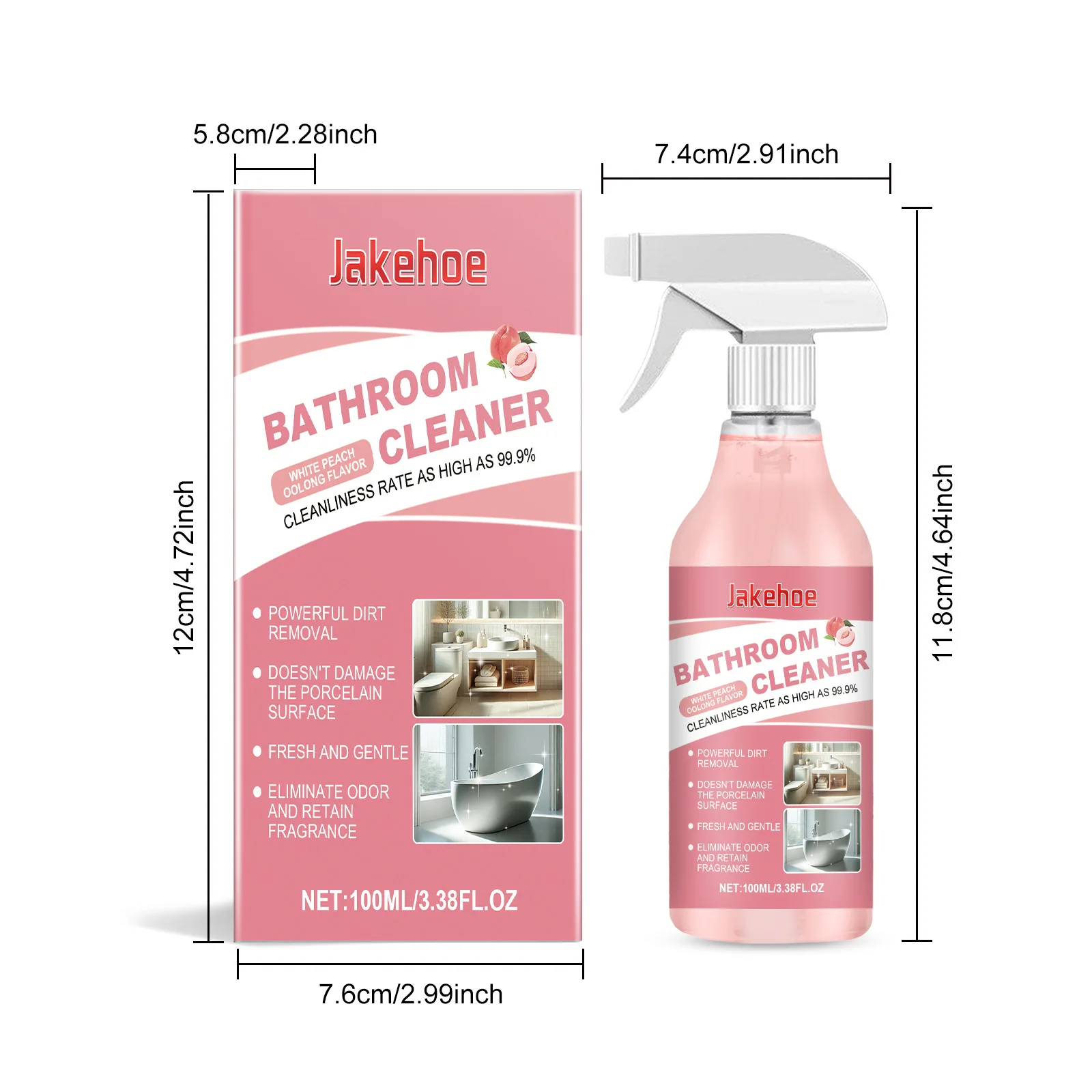 100ml All Purpose Bathroom Cleaner Stubborn Stains Limescale Remover Freshing Odors for Glass Washbasin Bathtub Descaler