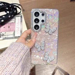 Diamond Butterfly Luxury Phone Case with Soft Glitter Candy Cover - Galaxy S23 Ultra (Pink With Butterfly)