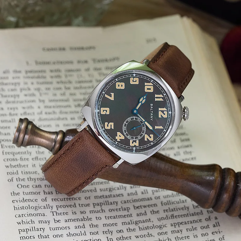 Baltany Vintage Homage Watch Sub-second Square Case MOP Dial Stainless Steel  Sapphire AR Crystal Mechanical Men's Wristwatch