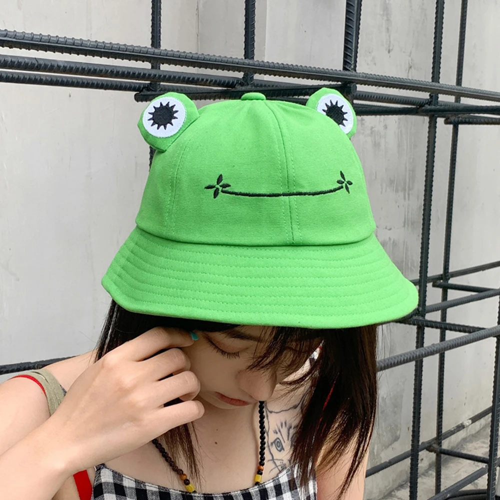 Cute Cartoon Frog Bucket Hat for Women Summer Spring Plain Female Panama Beach Fisherman Cap Outdoor Girls Sunhat Bob Grenouille