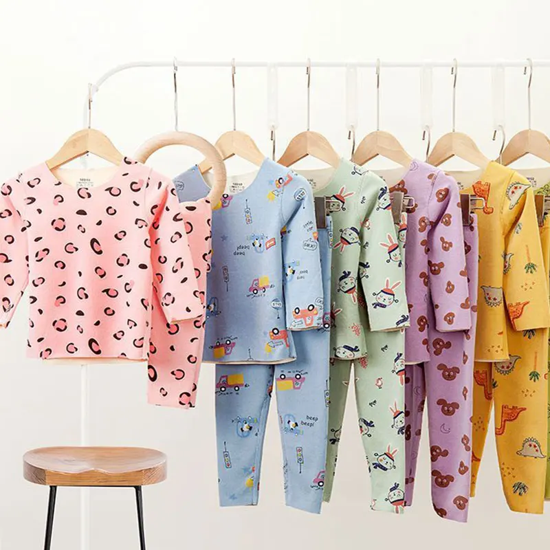 New Pyjamas Kids Thermal Underwear Sets Baby Cartoon Dinosaur Long Johns Pajamas Boys Girls Sleepwear Clothes For Children